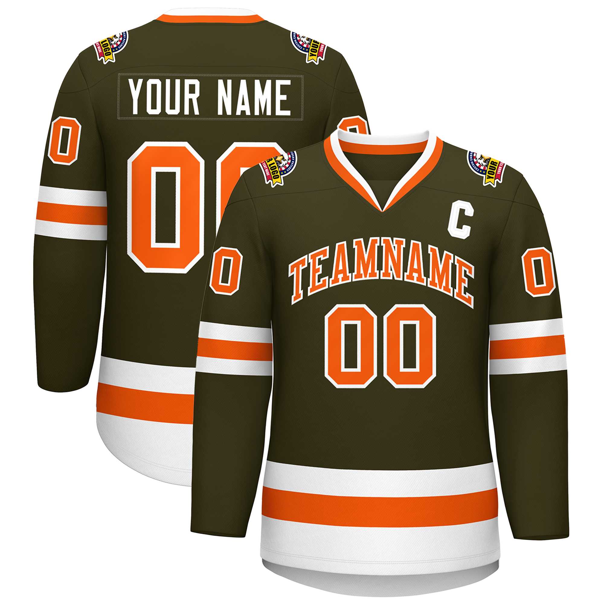 Maillot de hockey de style classique olive orange-blanc personnalisé