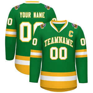 Custom Kelly Green White-Gold Classic Style Hockey Jersey