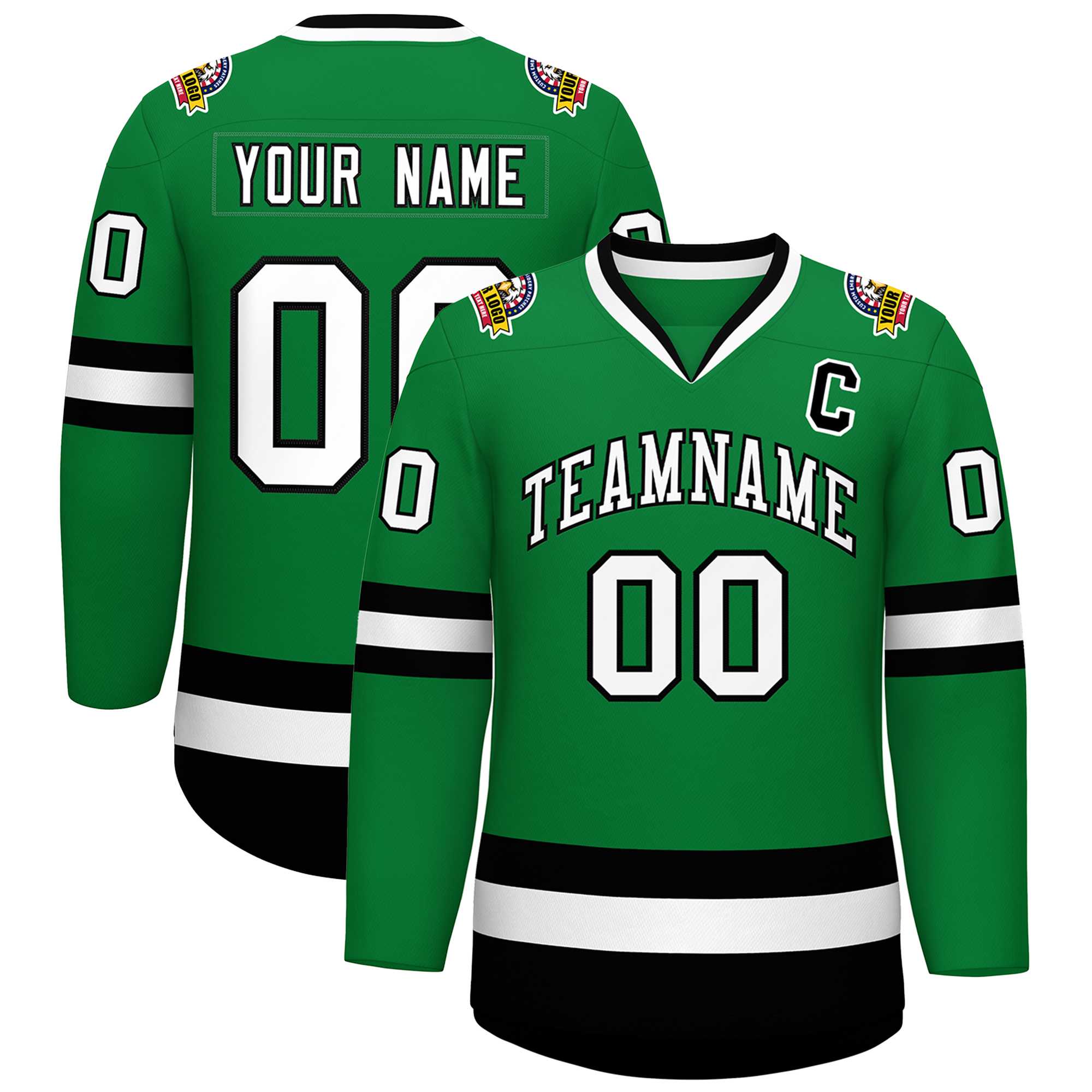 Custom Kelly Green White-Black Classic Style Hockey Jersey