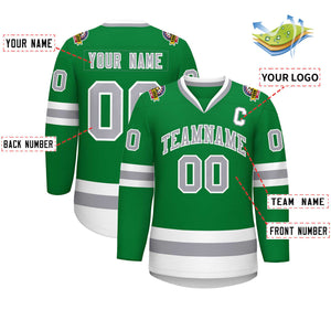 Custom Kelly Green Gray-White Classic Style Hockey Jersey