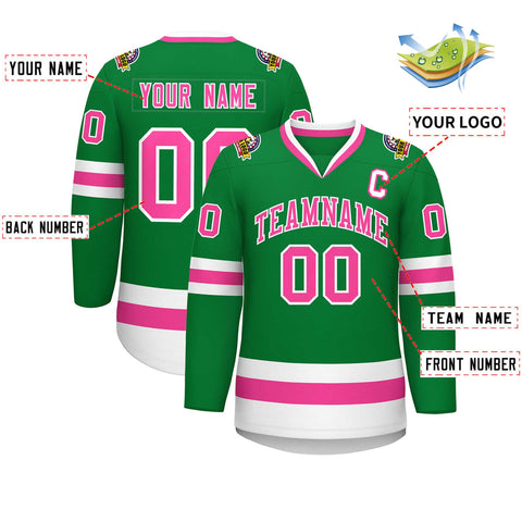 Custom Kelly Green Pink-White Classic Style Hockey Jersey