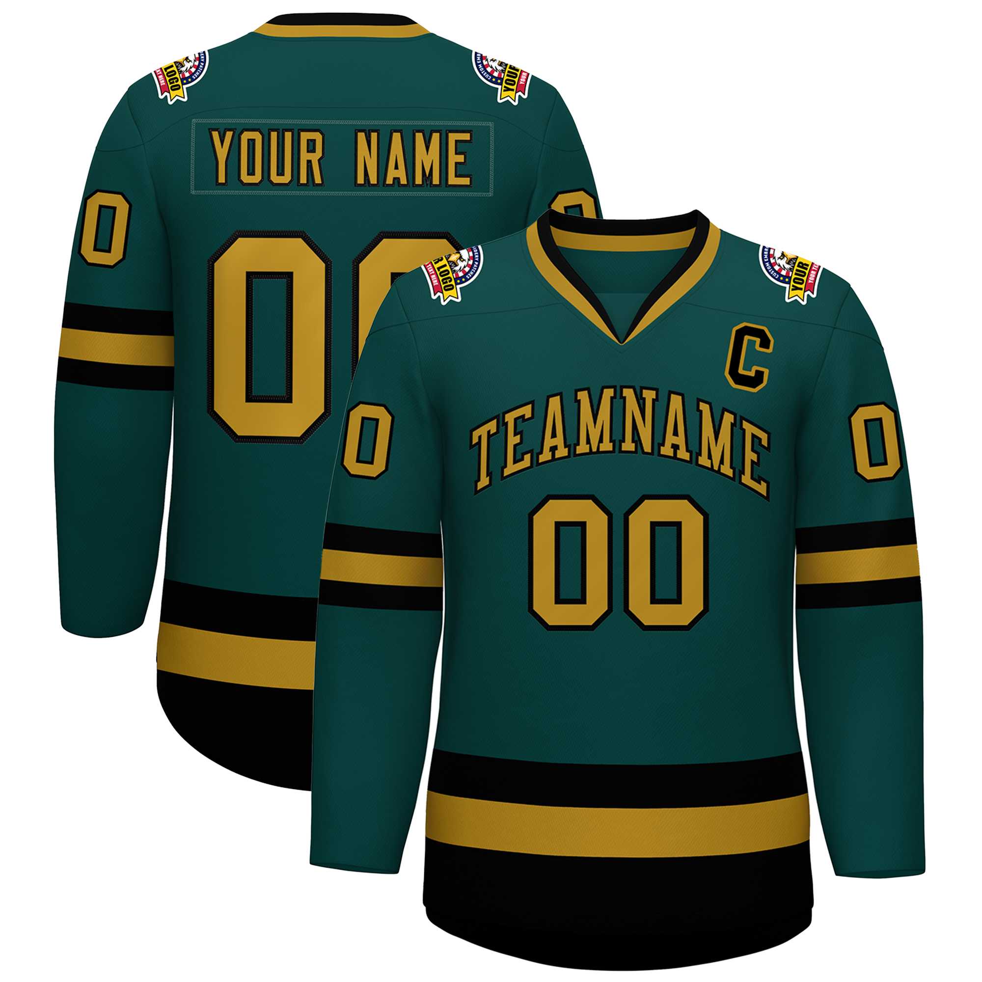 Custom Midnight Green Old Gold-Black Classic Style Hockey Jersey