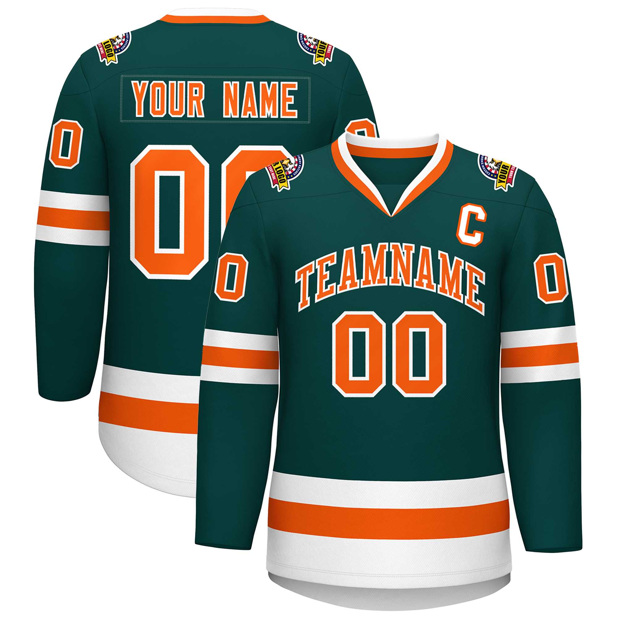 Custom Midnight Green Orange-White Classic Style Hockey Jersey