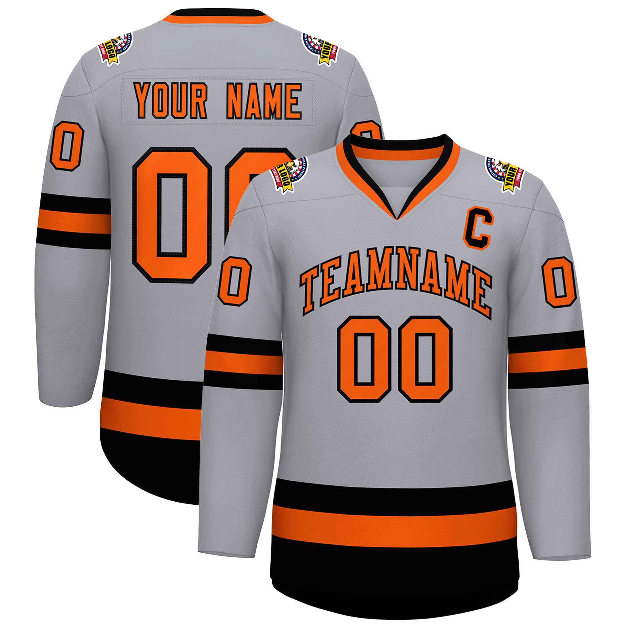 Maillot de hockey de style classique gris orange-noir personnalisé