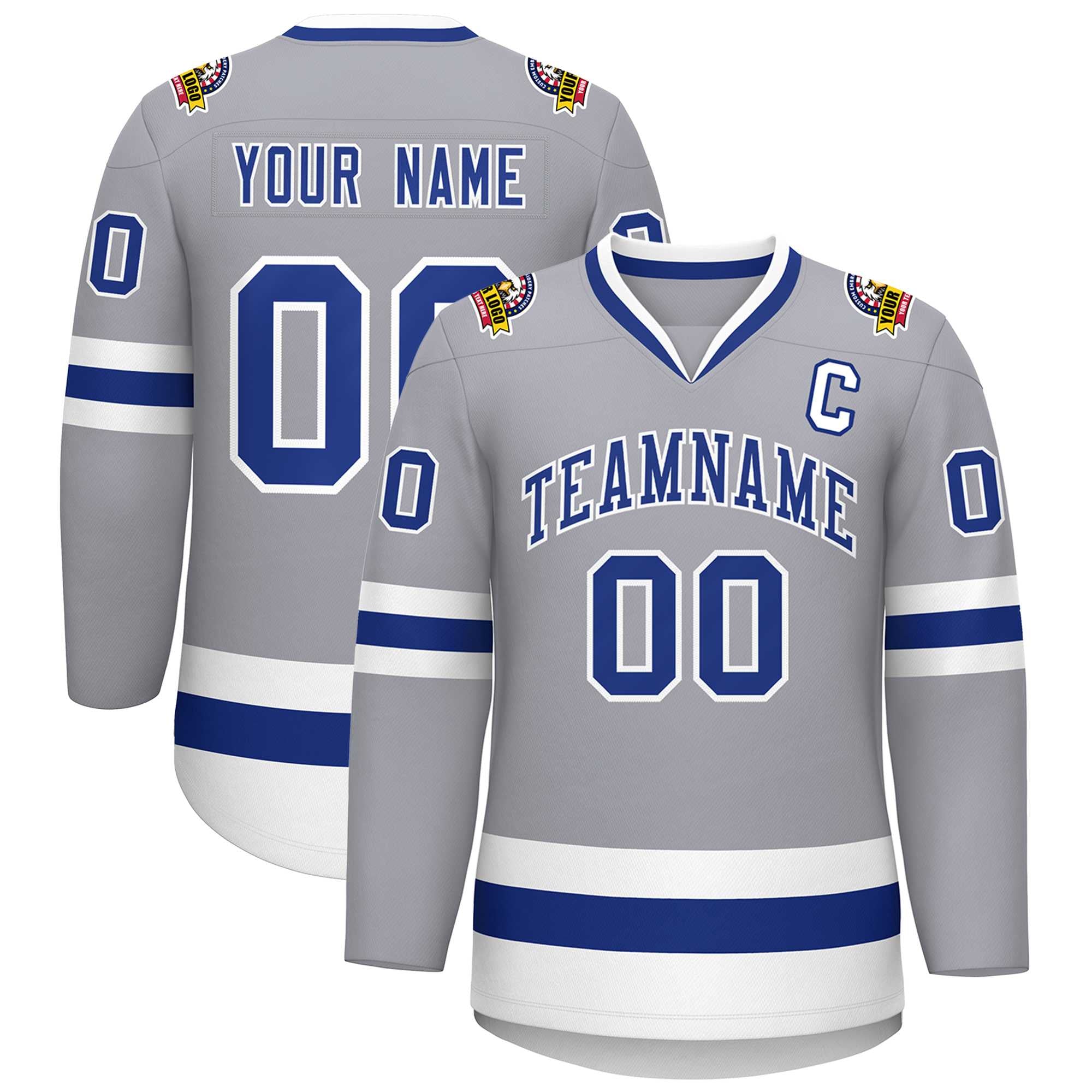 Custom Gray Royal-White Classic Style Hockey Jersey