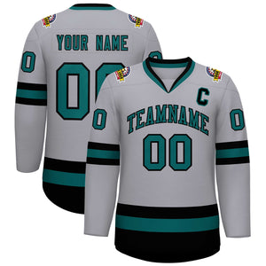 Maillot de hockey de style classique gris Aqua-noir personnalisé