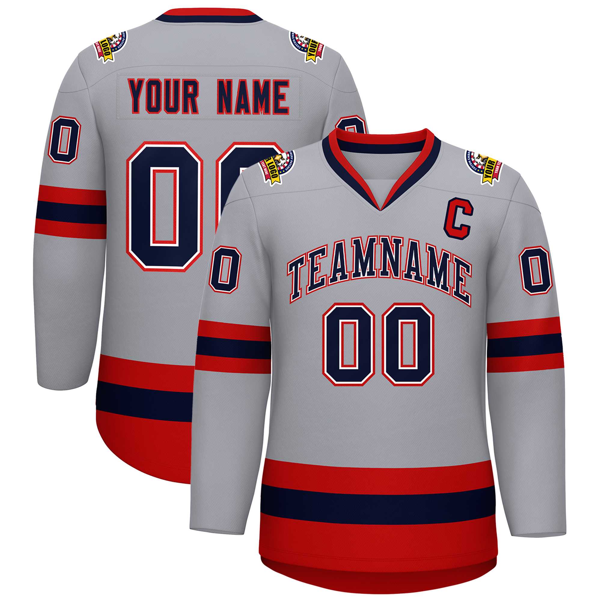 Maillot de hockey de style classique personnalisé gris marine blanc-rouge