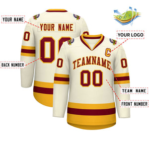 Custom Khaki Crimson-Gold Classic Style Hockey Jersey