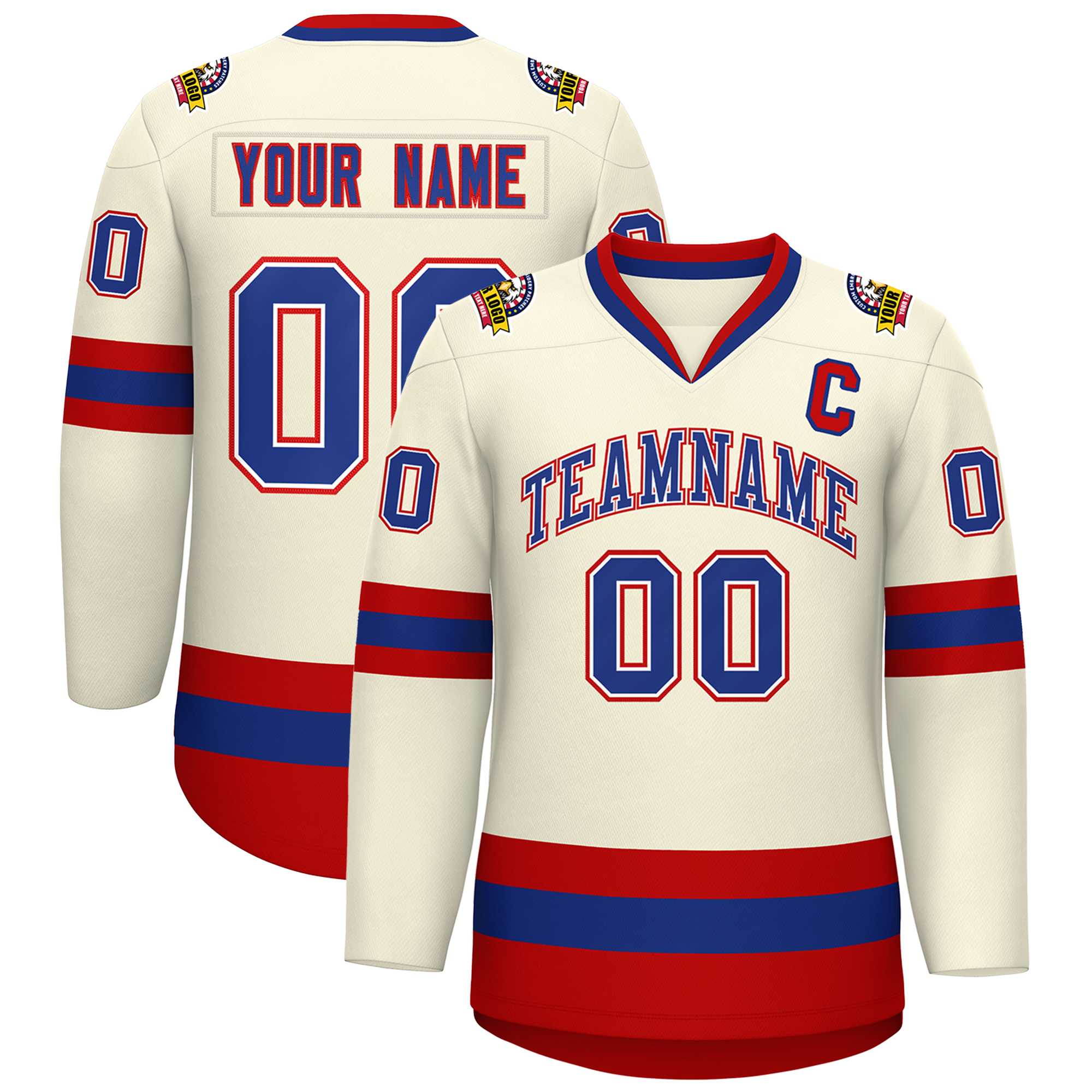 Custom Khaki Royal White-Red Classic Style Hockey Jersey