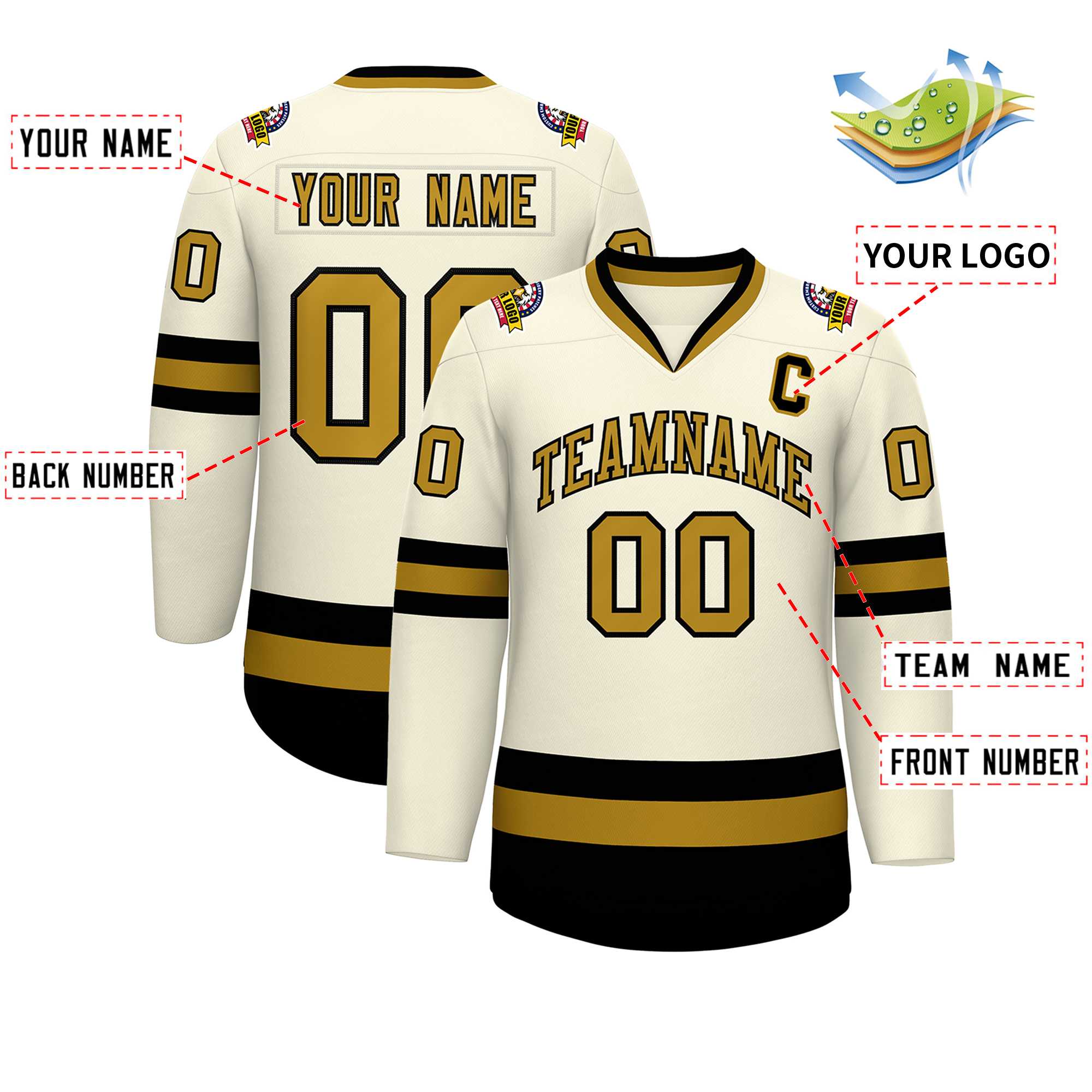 Custom Khaki Old Gold-Black Classic Style Hockey Jersey