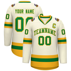 Custom Khaki Kelly Green-Gold Classic Style Hockey Jersey