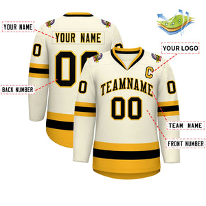 Custom Khaki Black-Gold Classic Style Hockey Jersey