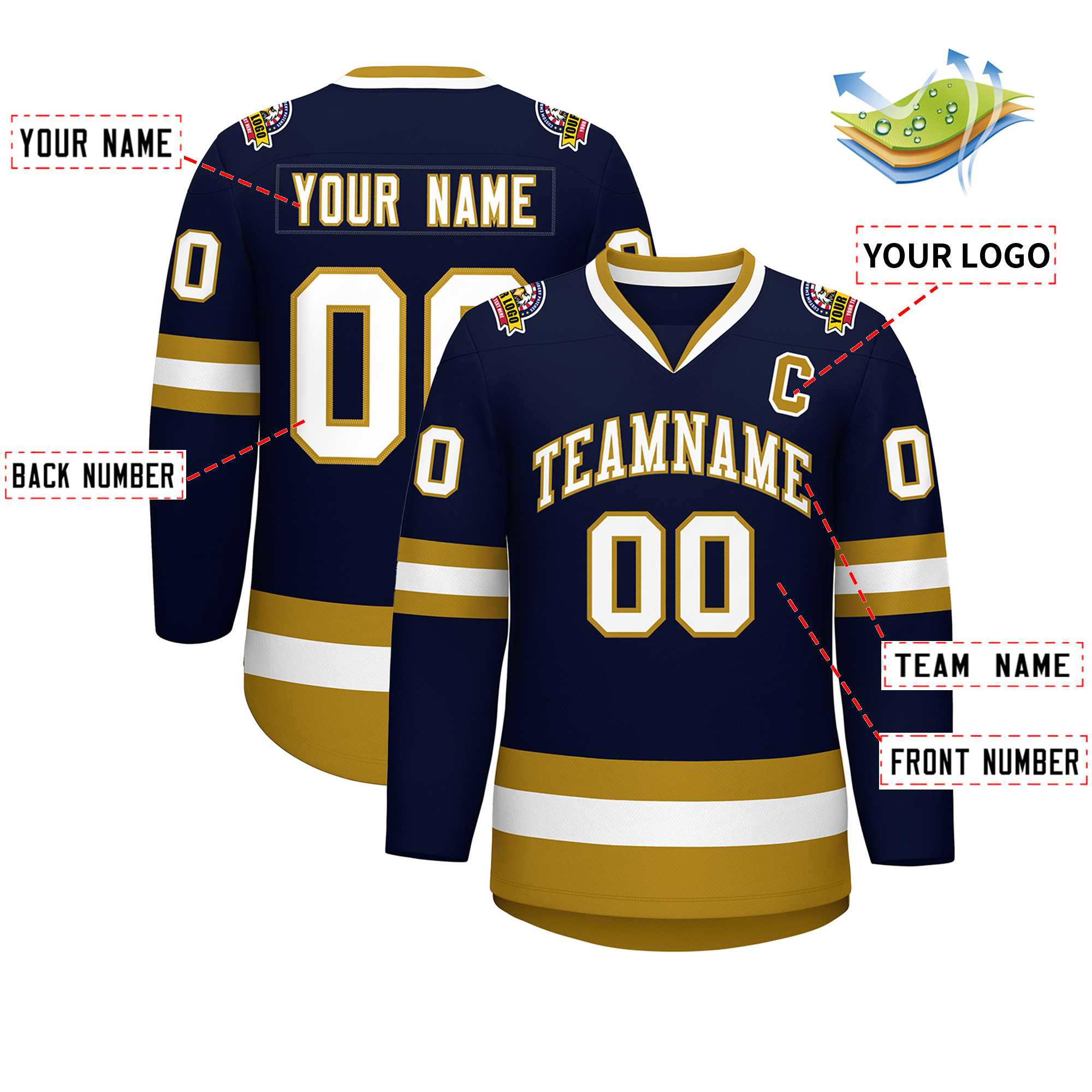 Custom Navy White-Old Gold Classic Style Hockey Jersey