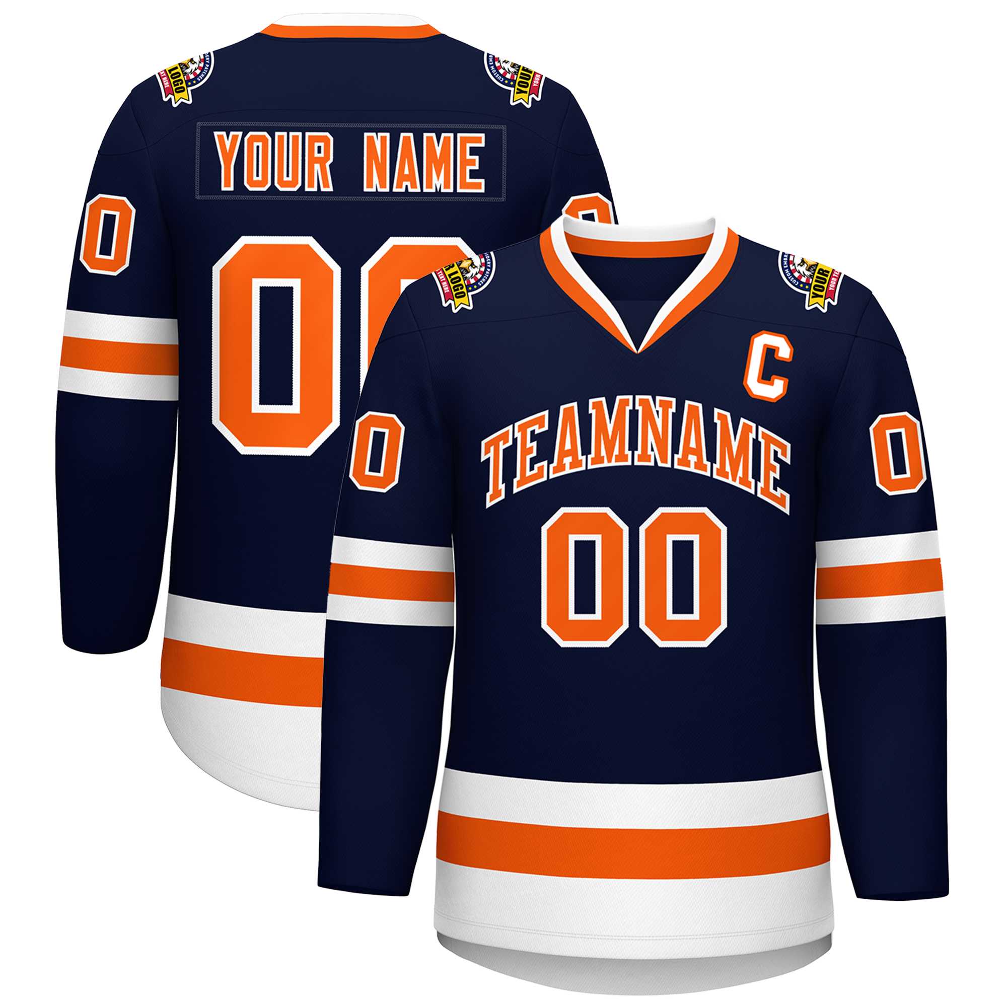 Custom Navy Orange-White Classic Style Hockey Jersey