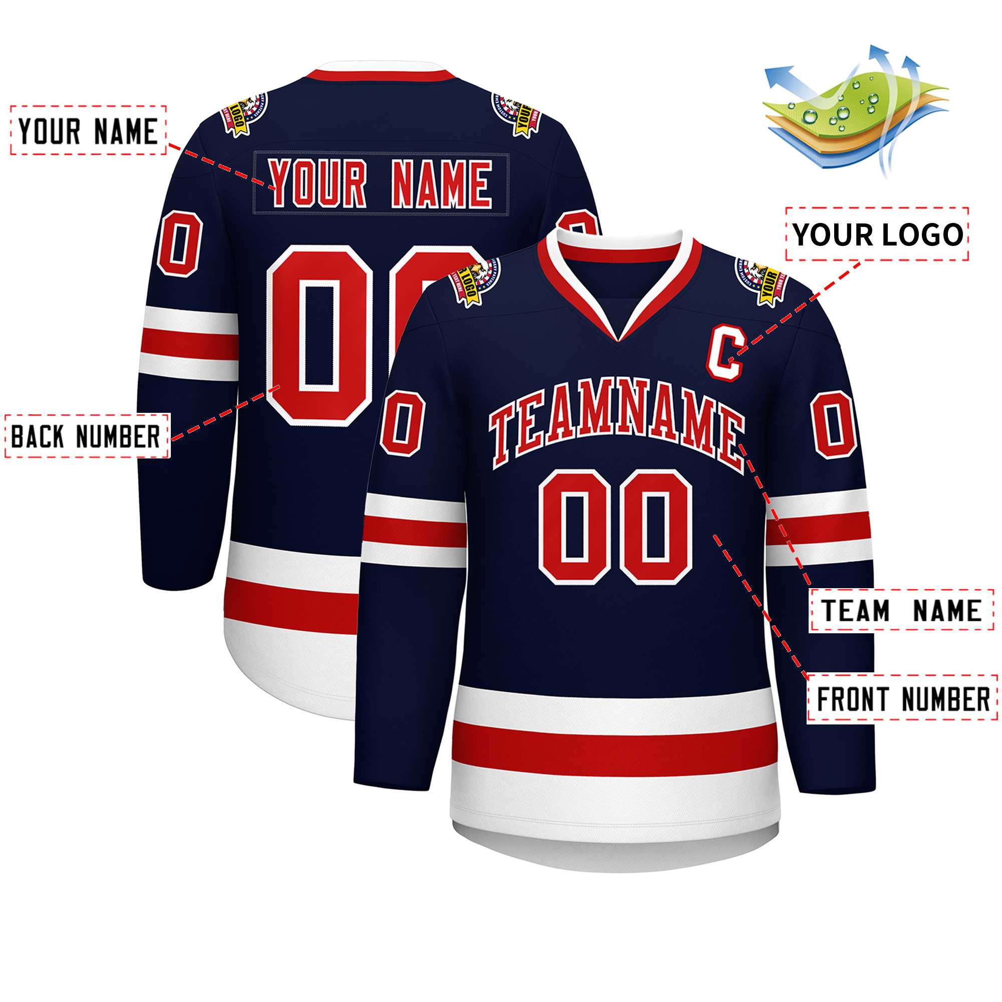 Custom Navy Red-White Classic Style Hockey Jersey