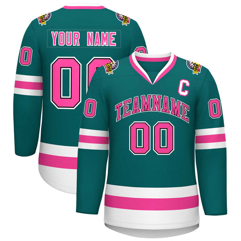Custom Teal Pink Black-White Classic Style Hockey Jersey