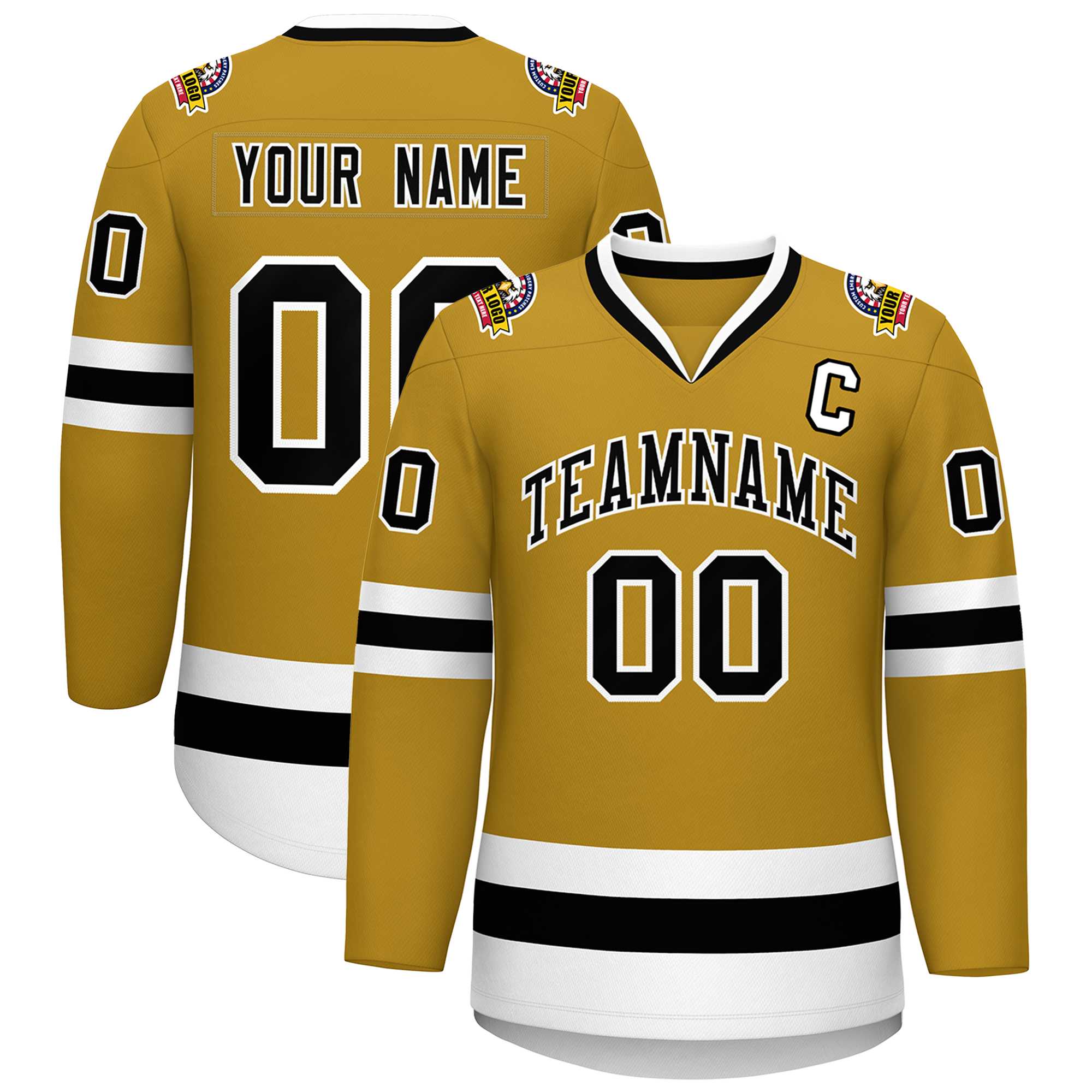 Maillot de hockey de style classique personnalisé Old Gold noir-blanc