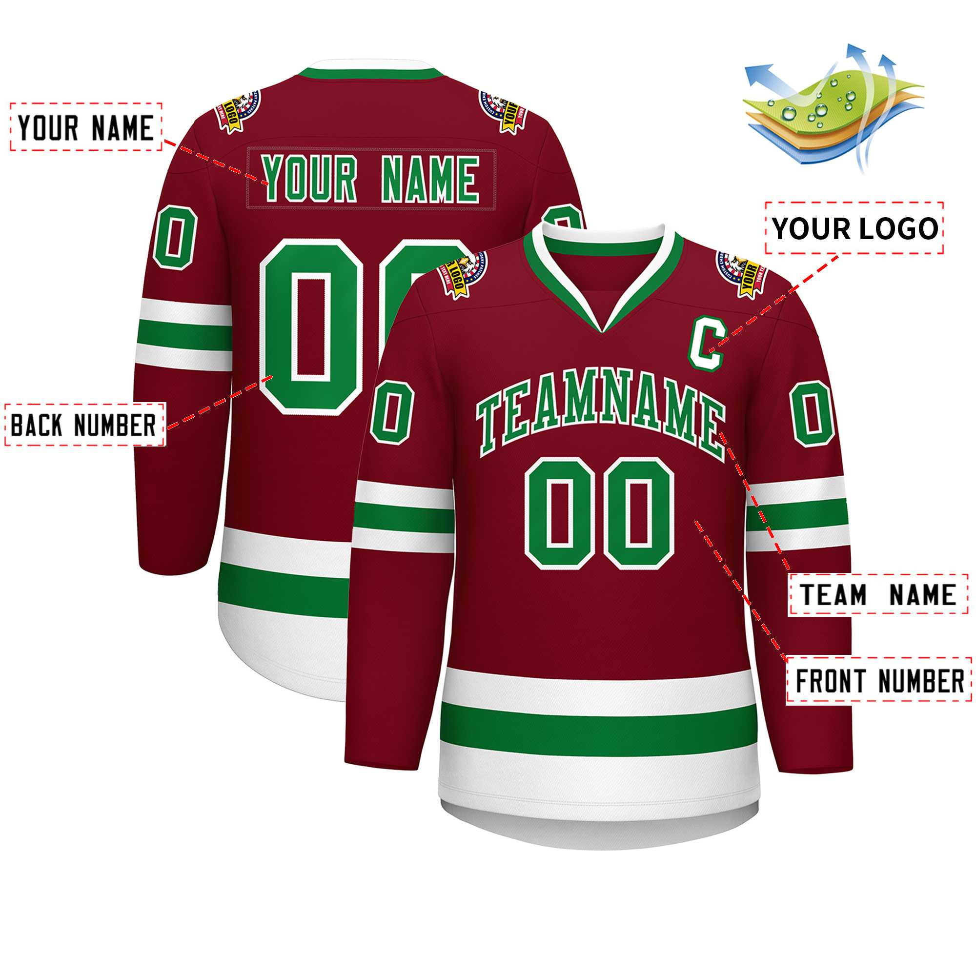 Maillot de hockey personnalisé Crimson Kelly vert-blanc de style classique