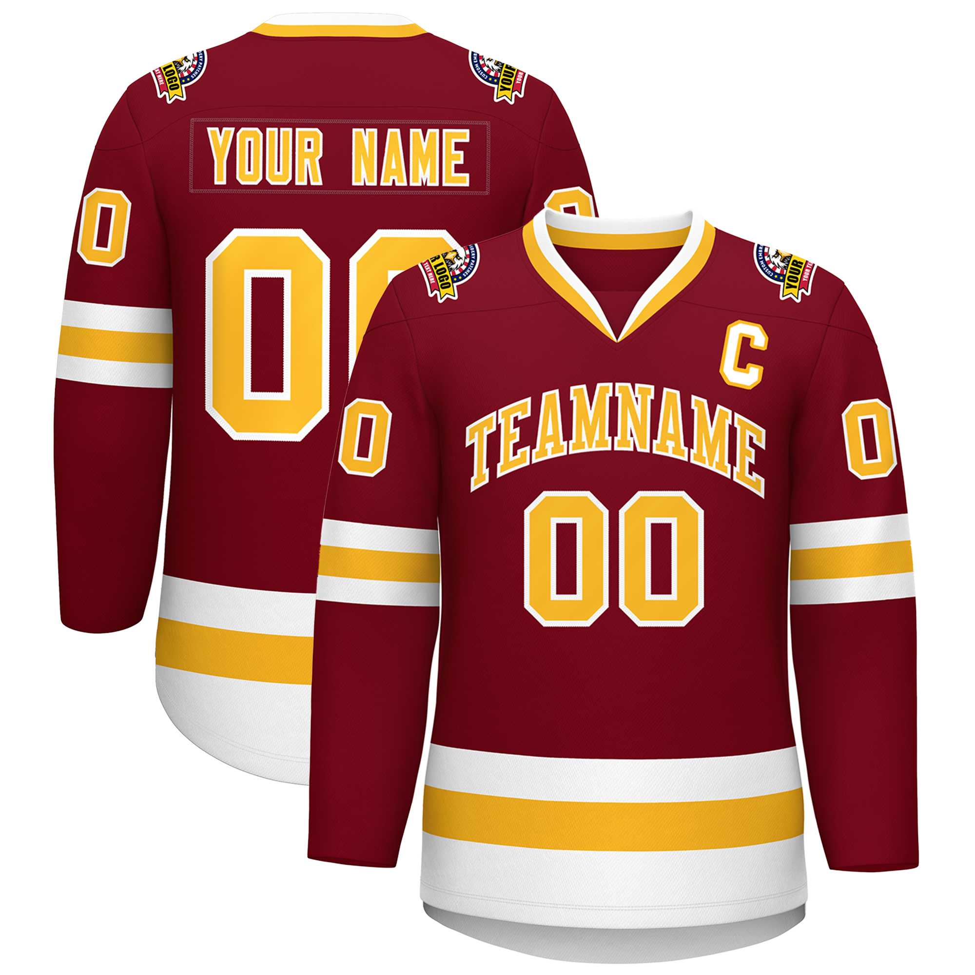 Custom Crimson Gold-White Classic Style Hockey Jersey