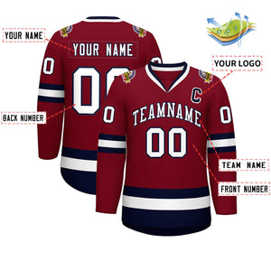 Custom Crimson White-Navy Classic Style Hockey Jersey