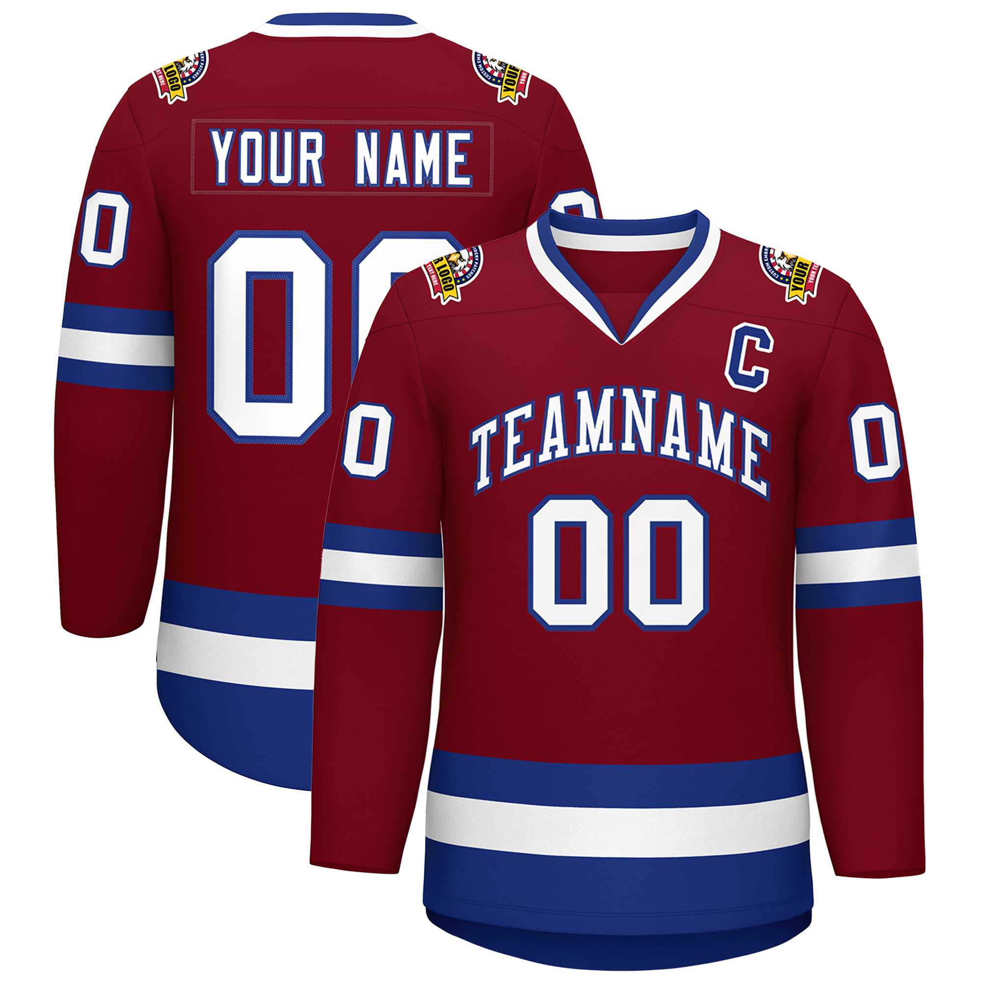 Custom Crimson White-Royal Classic Style Hockey Jersey