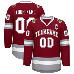 Custom Crimson White Crimson-Gray Classic Style Hockey Jersey