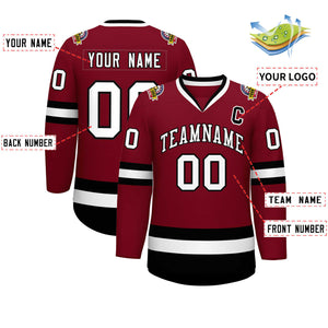 Custom Crimson White-Black Classic Style Hockey Jersey