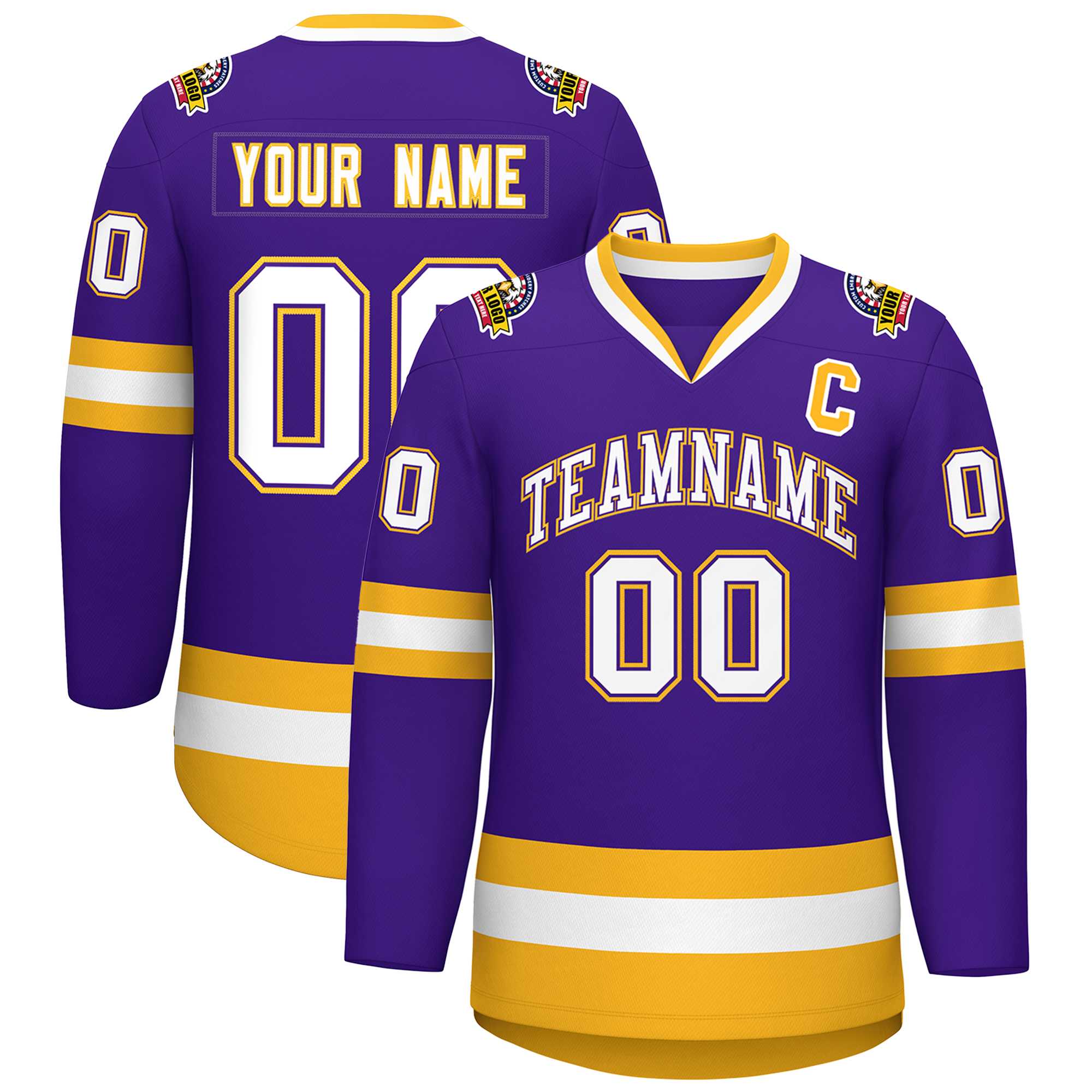 Maillot de hockey de style classique personnalisé violet blanc violet-or