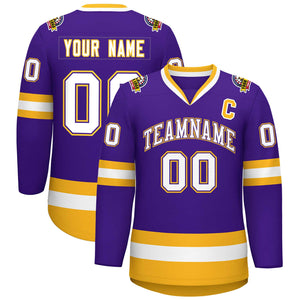 Custom Purple White Purple-Gold Classic Style Hockey Jersey