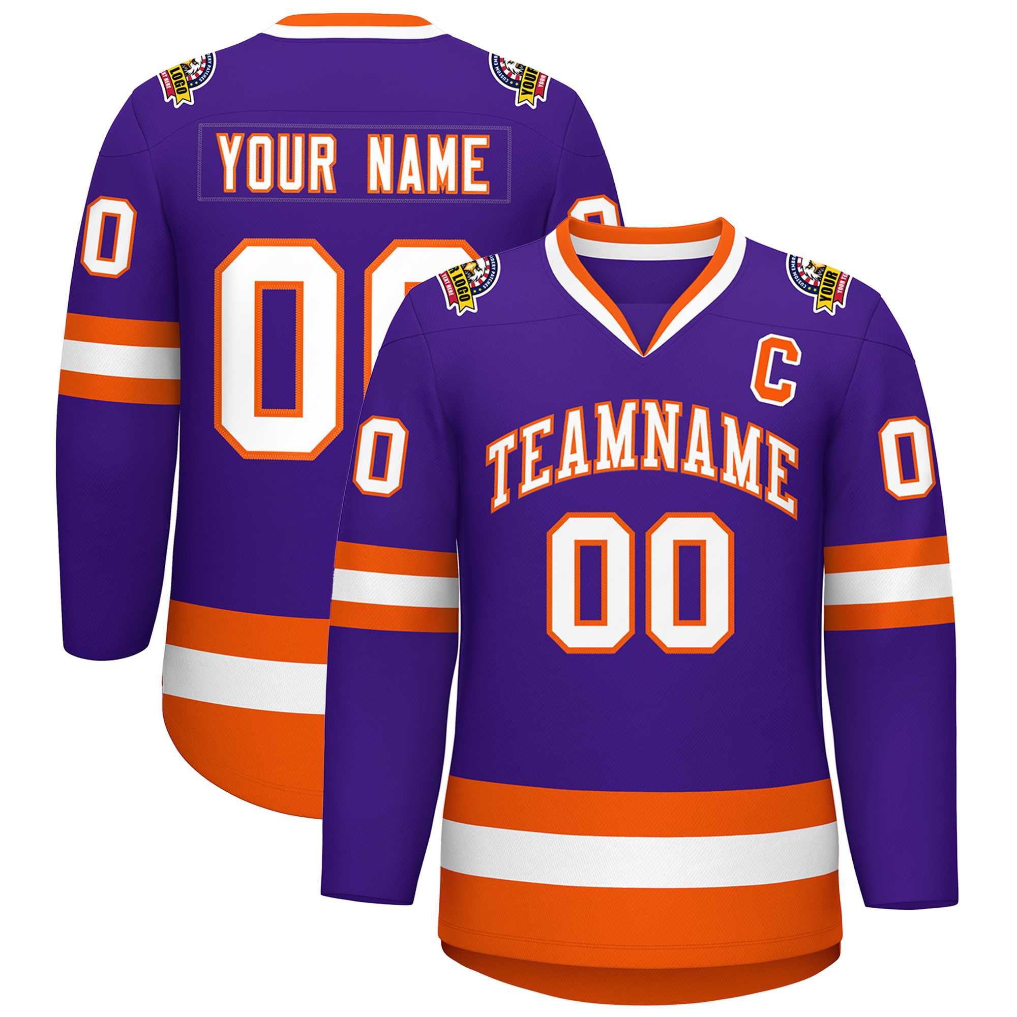 Custom Purple White-Orange Classic Style Hockey Jersey