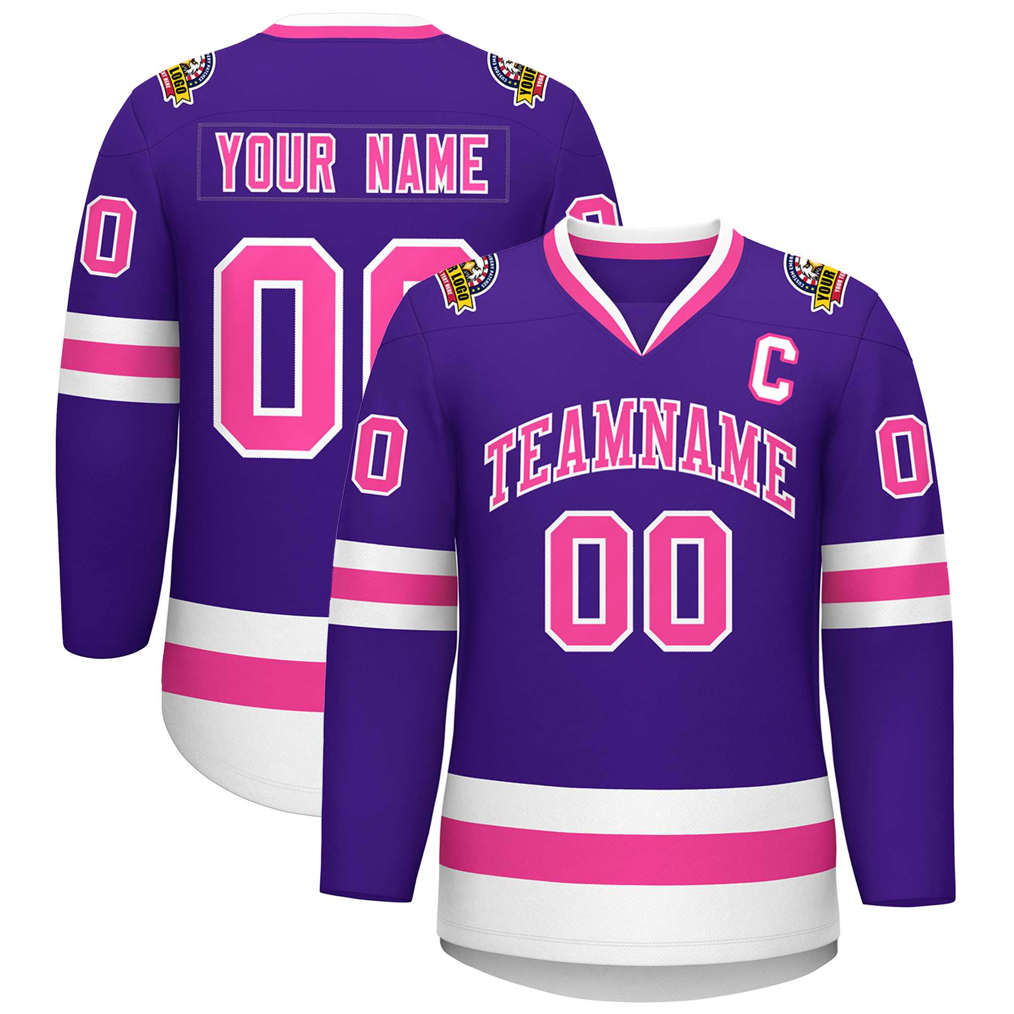 Maillot de hockey de style classique violet rose-blanc personnalisé