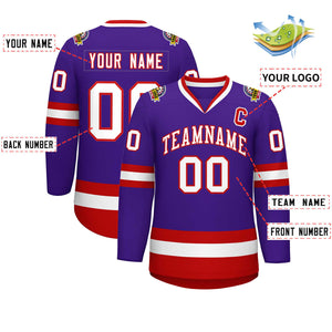 Custom Purple White-Red Classic Style Hockey Jersey