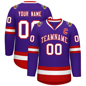 Custom Purple White-Red Classic Style Hockey Jersey