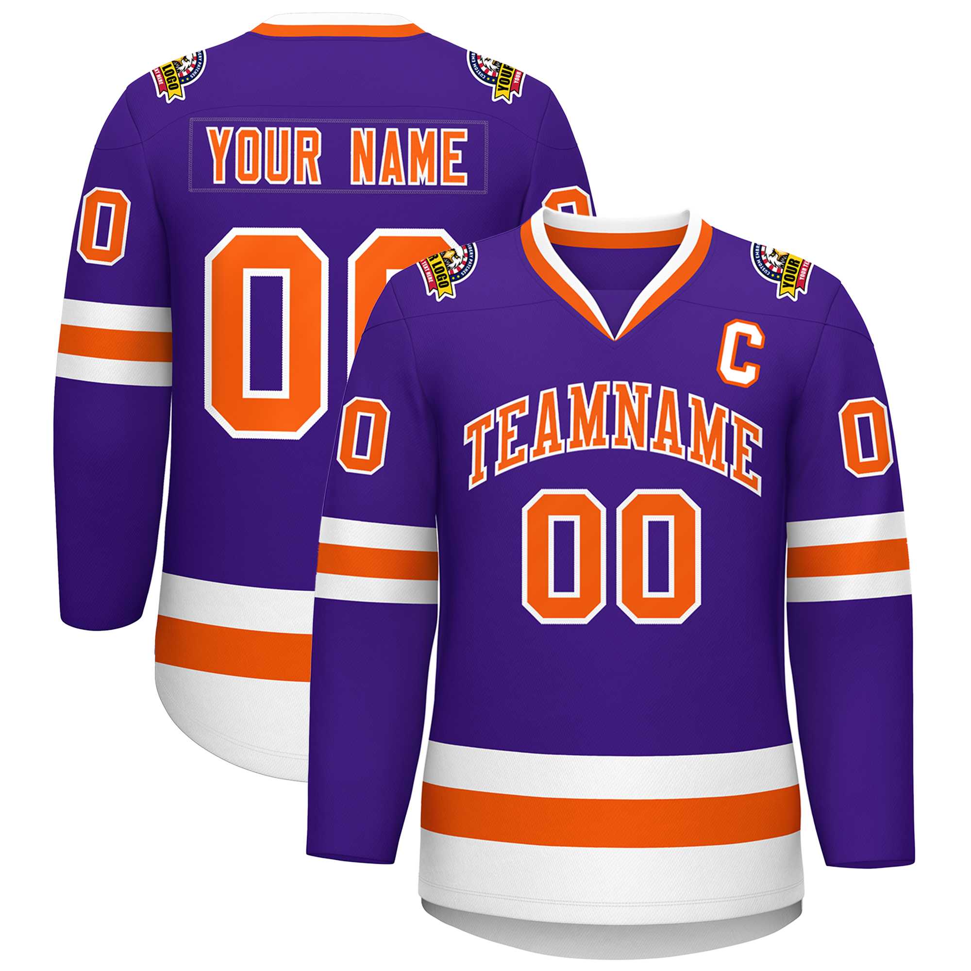 Custom Purple Orange-White Classic Style Hockey Jersey