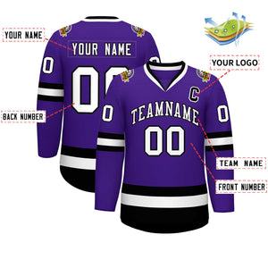 Custom Purple White-Black Classic Style Hockey Jersey