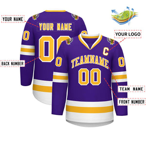 Custom Purple Gold-White Classic Style Hockey Jersey