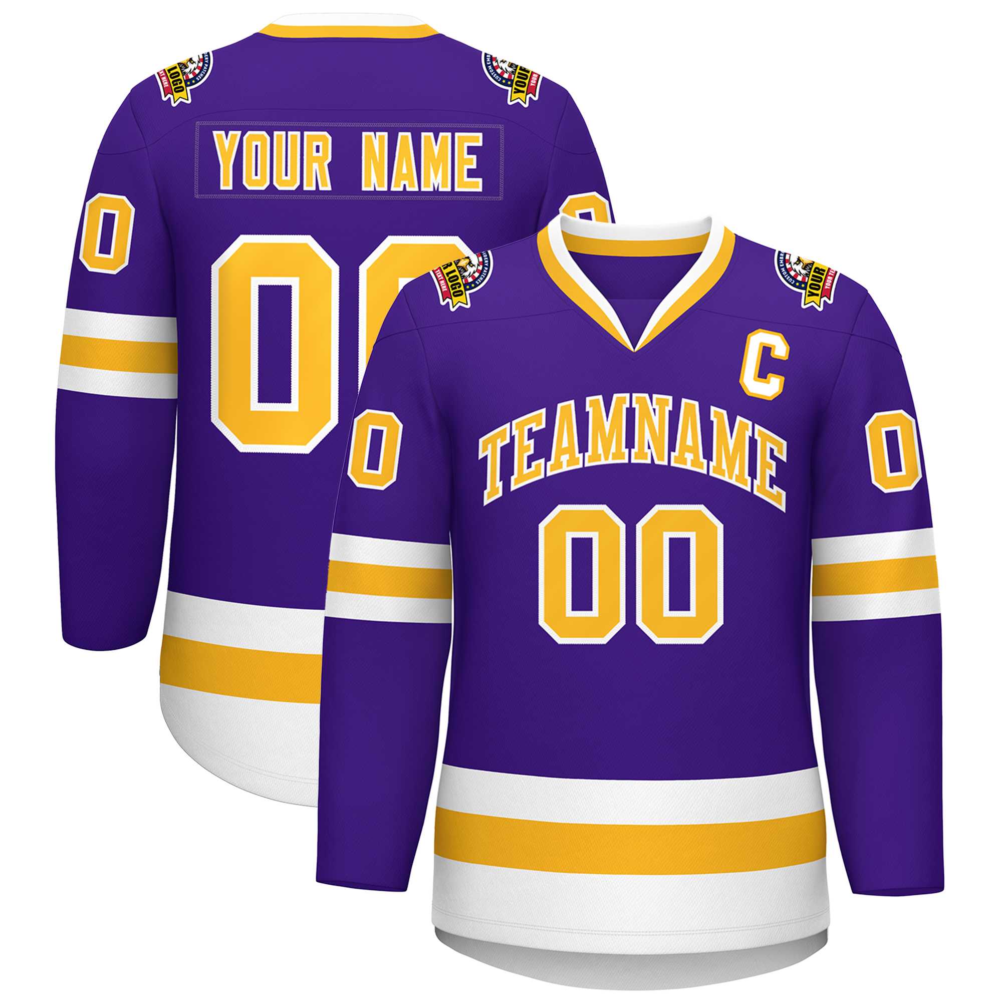 Maillot de hockey de style classique violet or-blanc personnalisé