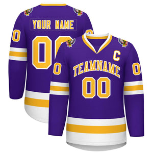 Custom Purple Gold-White Classic Style Hockey Jersey