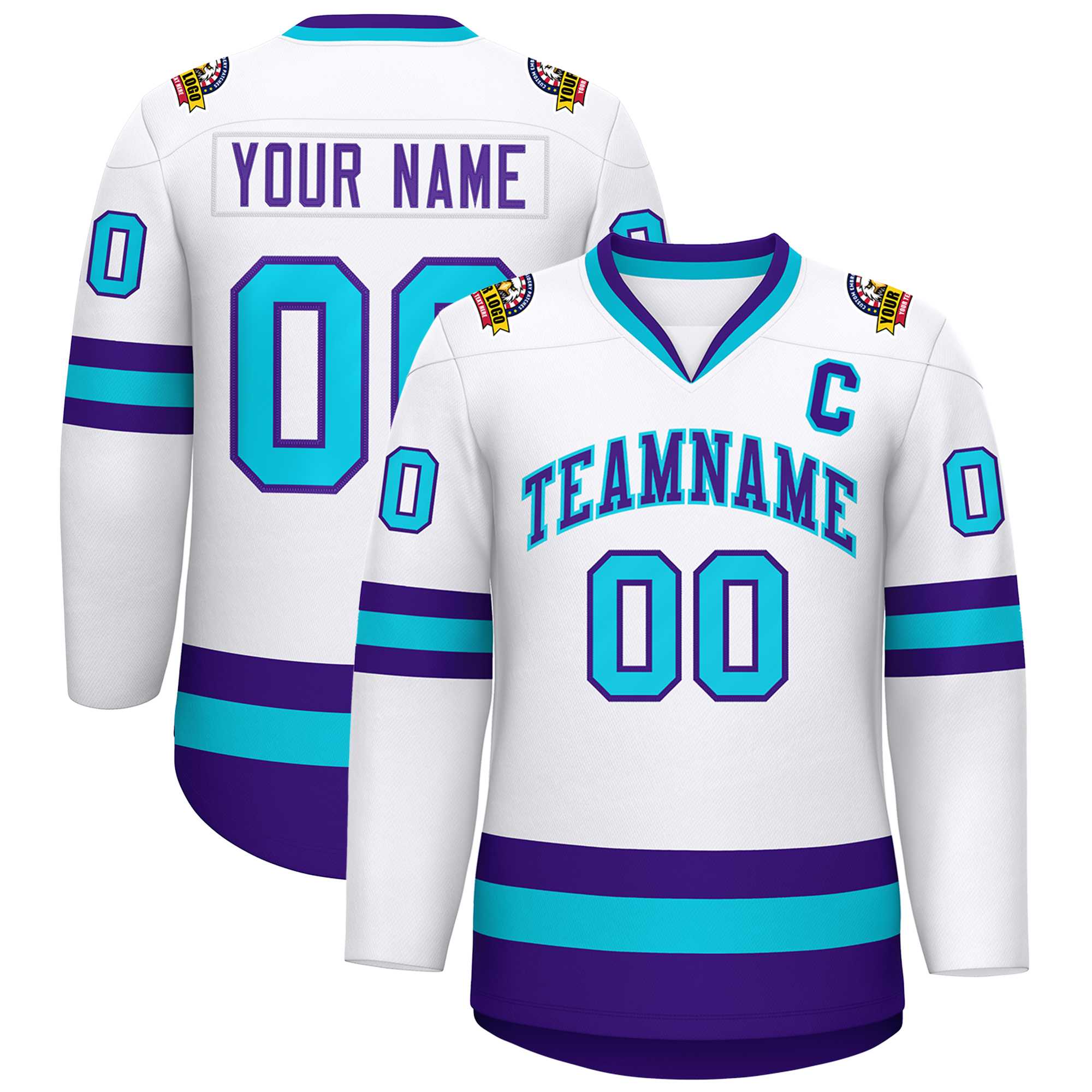 Maillot de hockey de style classique personnalisé blanc violet-bleu poudré