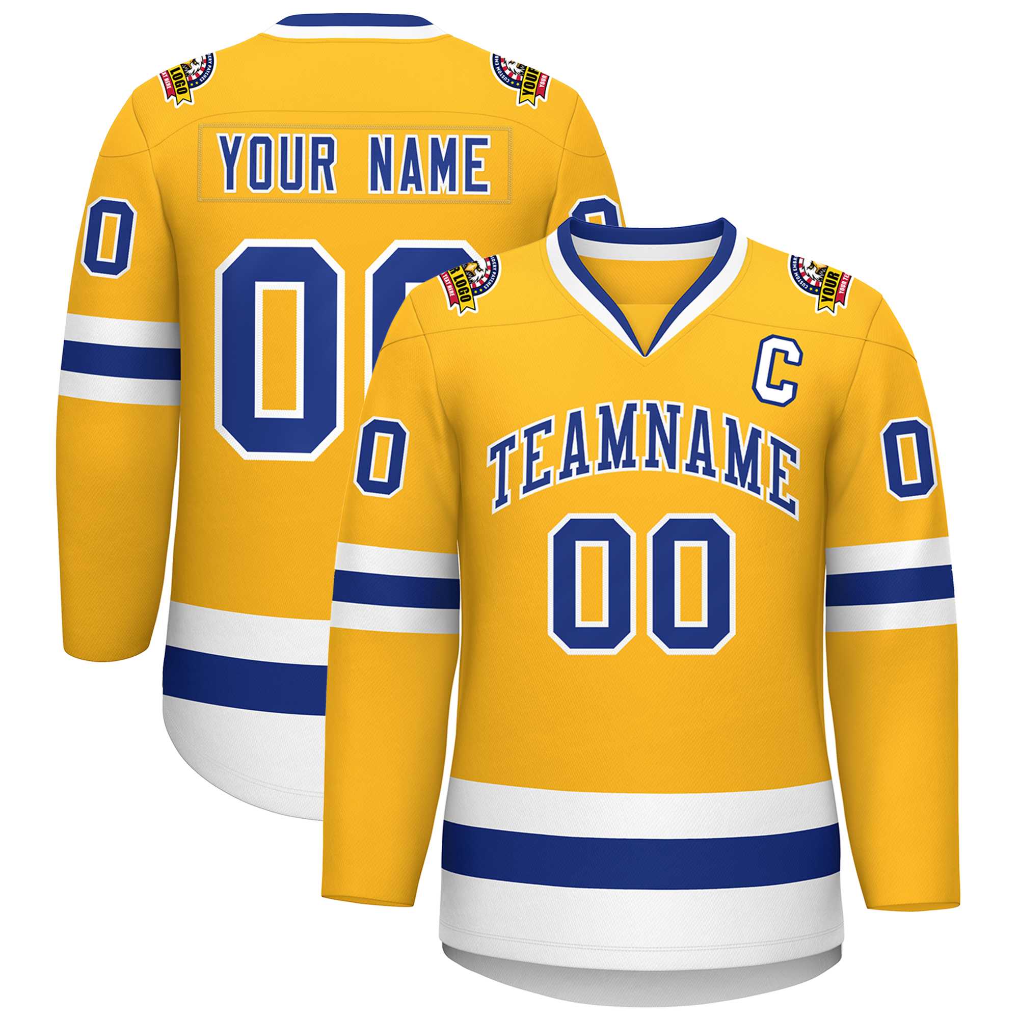 Maillot de hockey de style classique Royal-White personnalisé en or