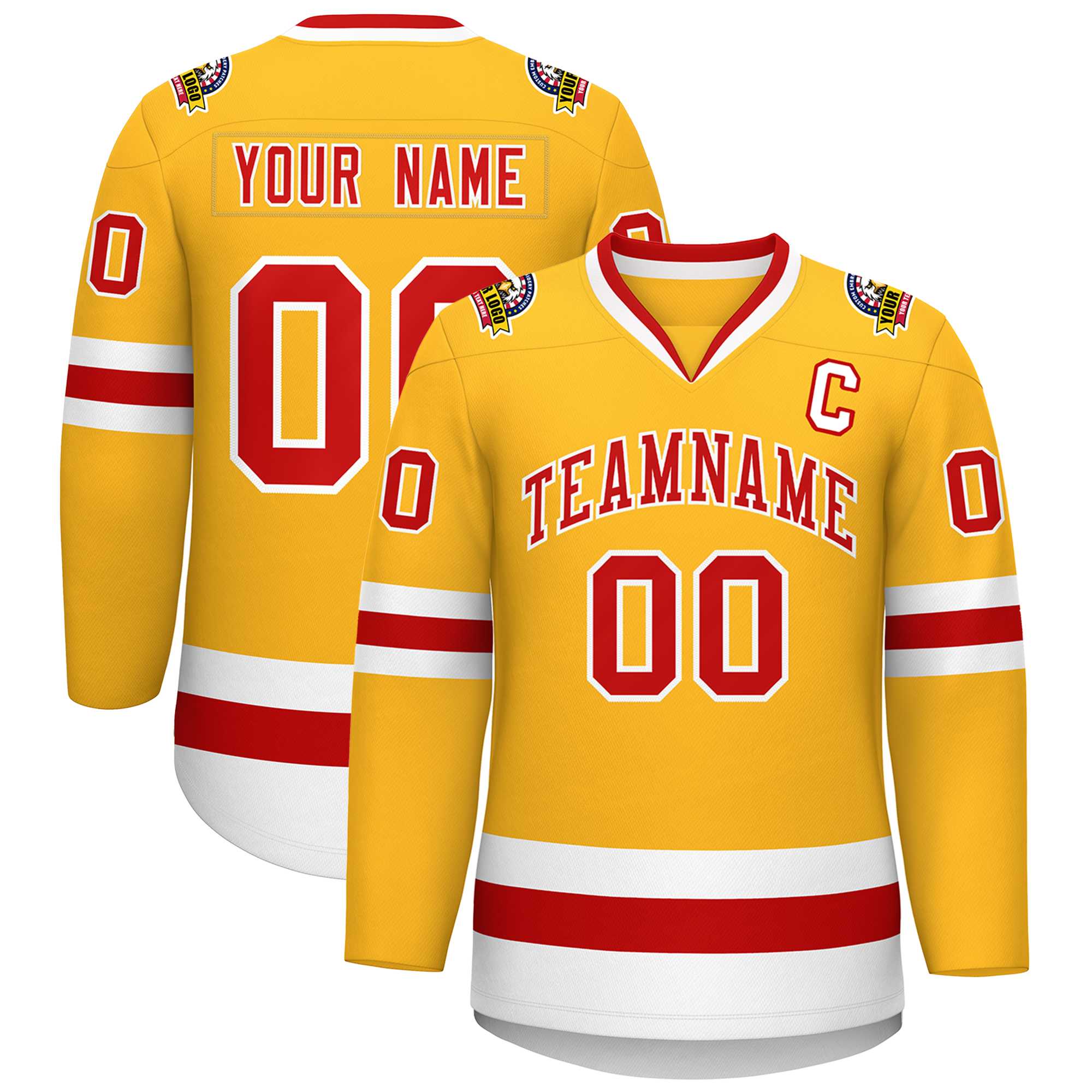 Custom Gold Red-White Classic Style Hockey Jersey