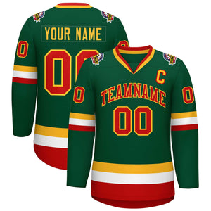 Maillot de hockey de style classique vert rouge-or personnalisé