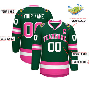 Custom Green Pink-White Classic Style Hockey Jersey