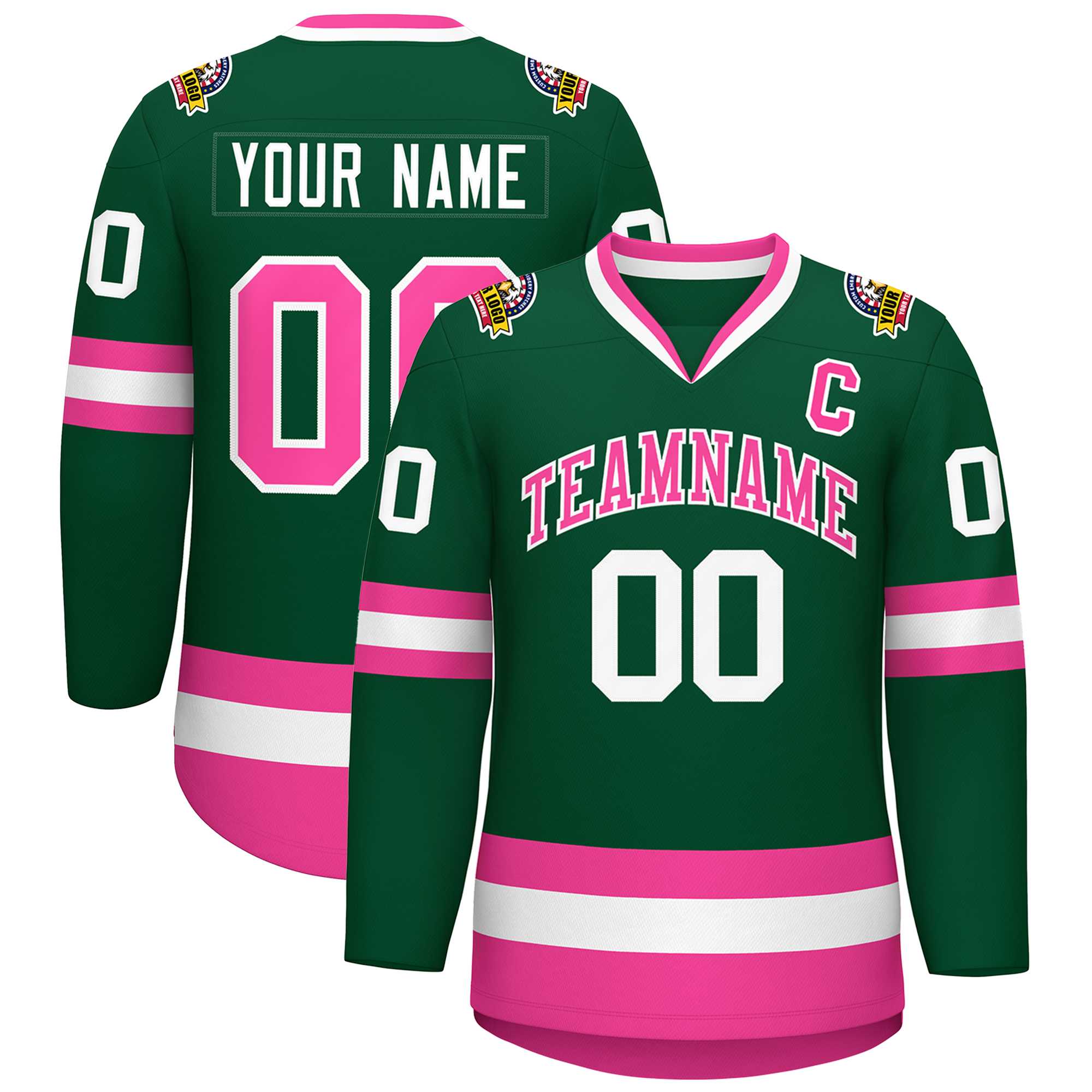 Maillot de hockey de style classique vert rose-blanc personnalisé