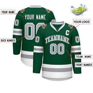 Custom Green Gray-White Classic Style Hockey Jersey