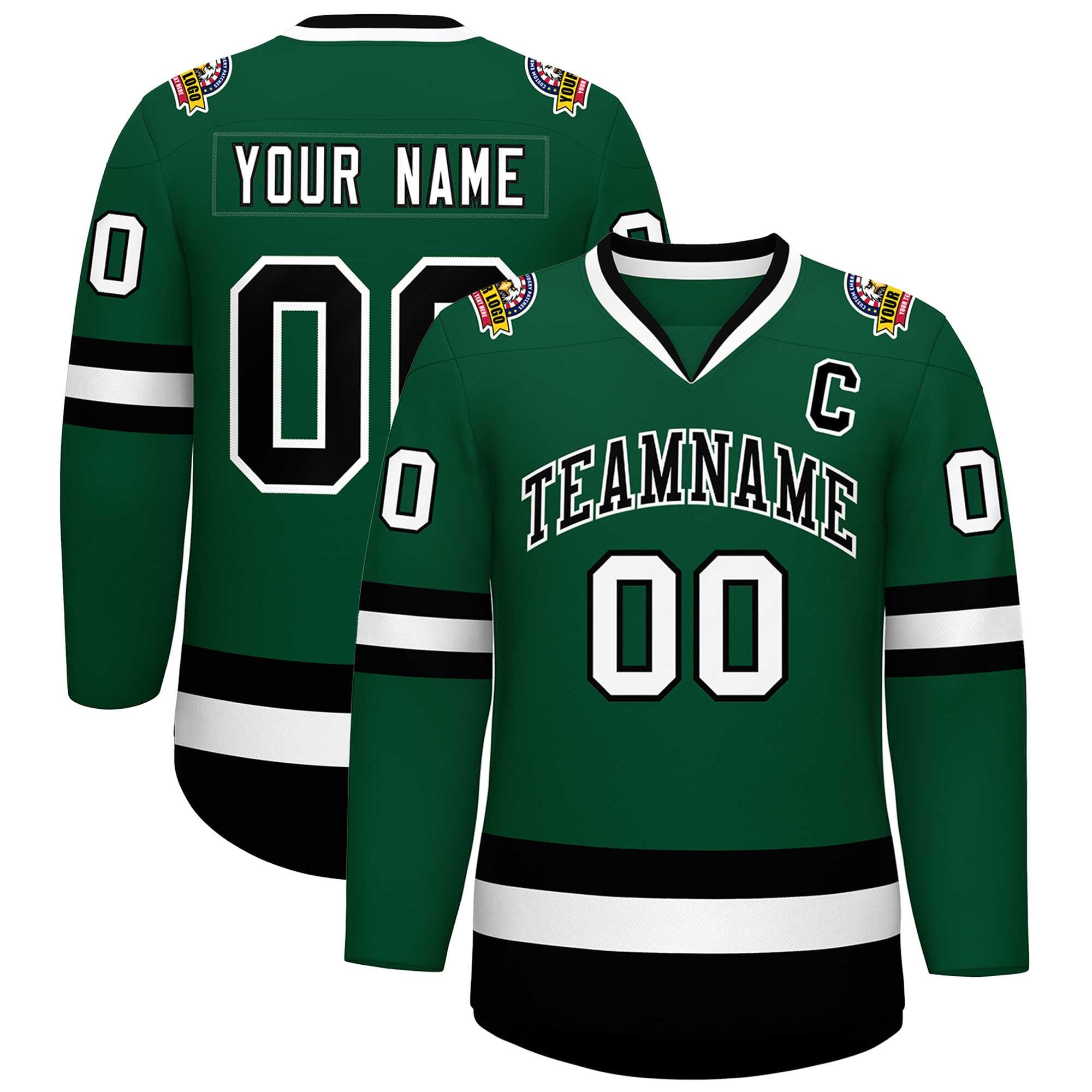 Maillot de hockey de style classique vert noir-blanc personnalisé