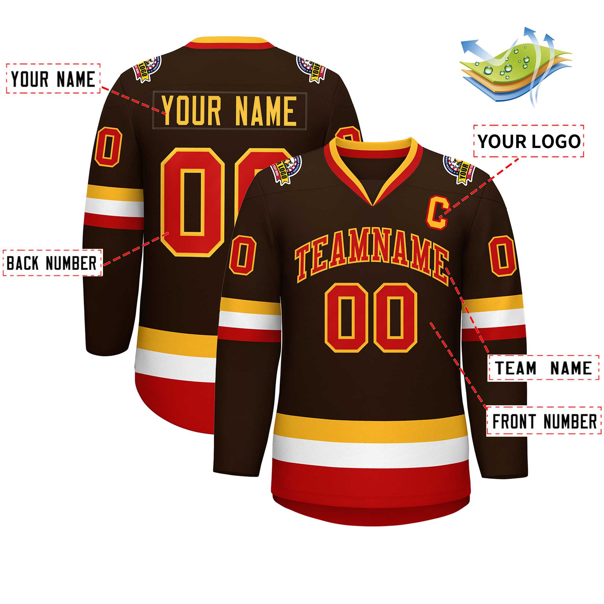 Custom Brown Red-Gold Classic Style Hockey Jersey