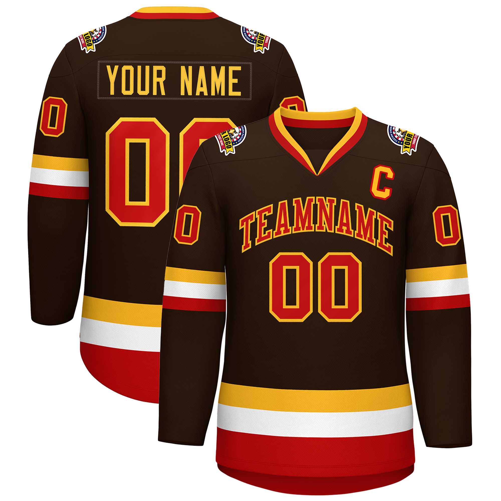 Custom Brown Red-Gold Classic Style Hockey Jersey