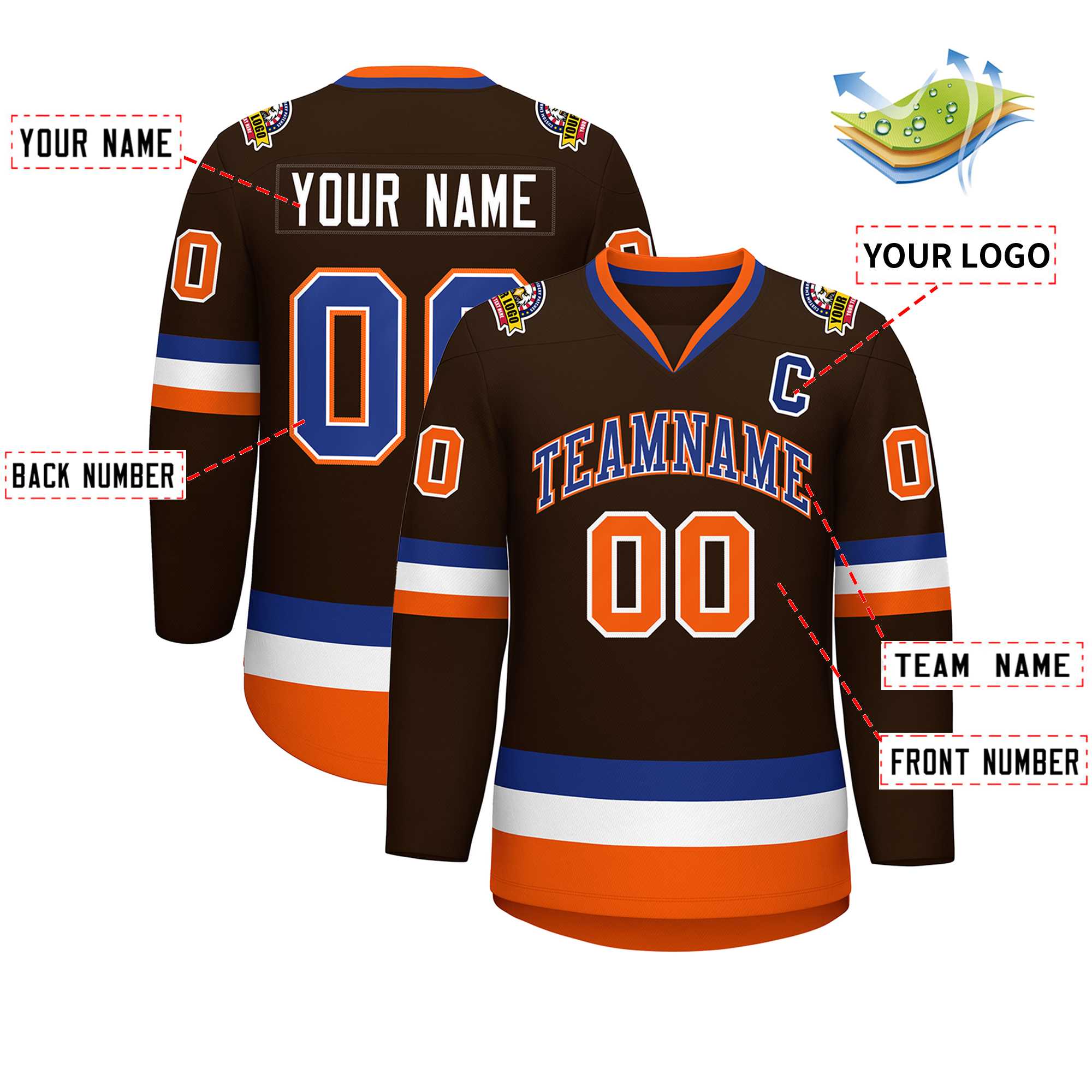 Custom Brown Royal White-Orange Classic Style Hockey Jersey