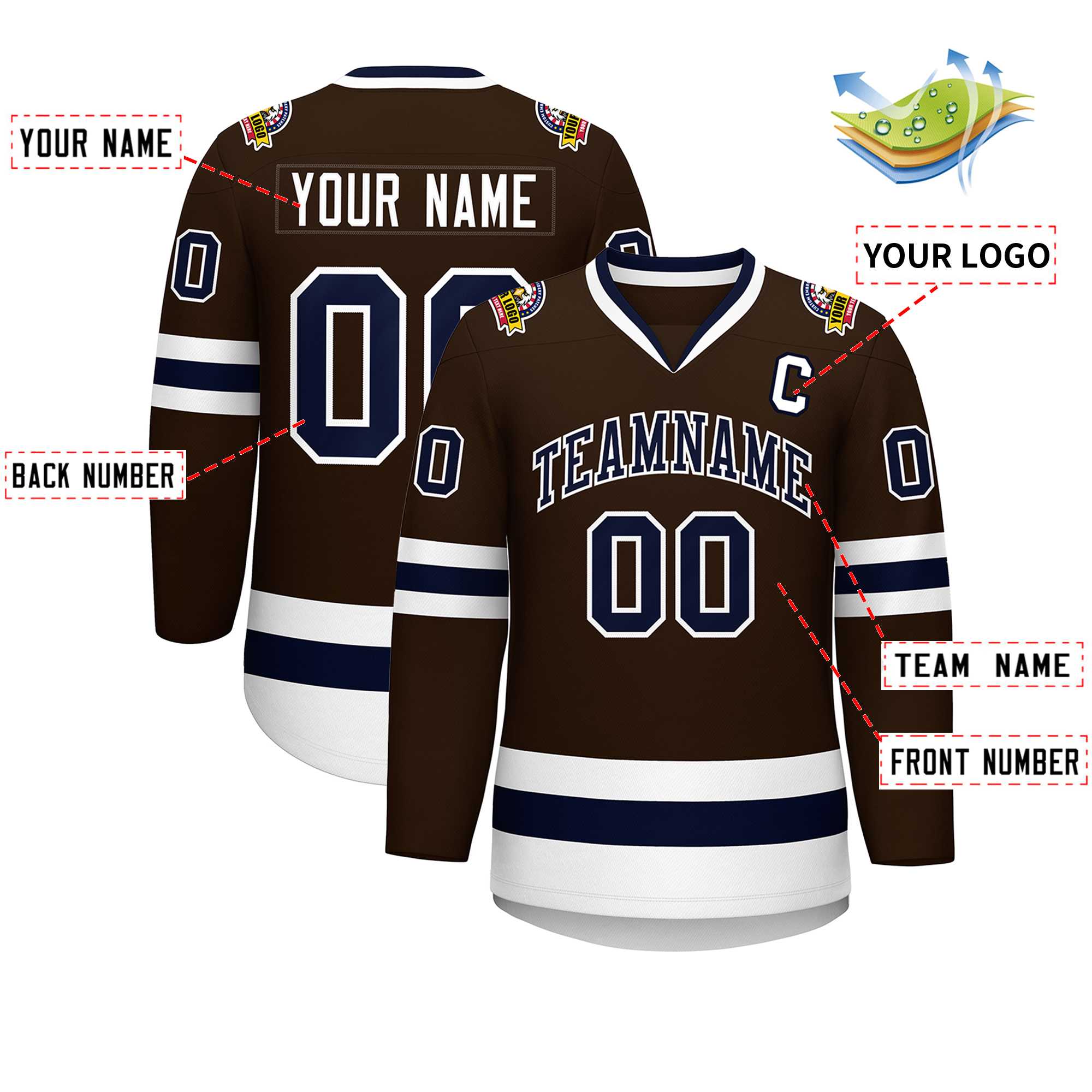 Maillot de hockey de style classique marron marine-blanc personnalisé